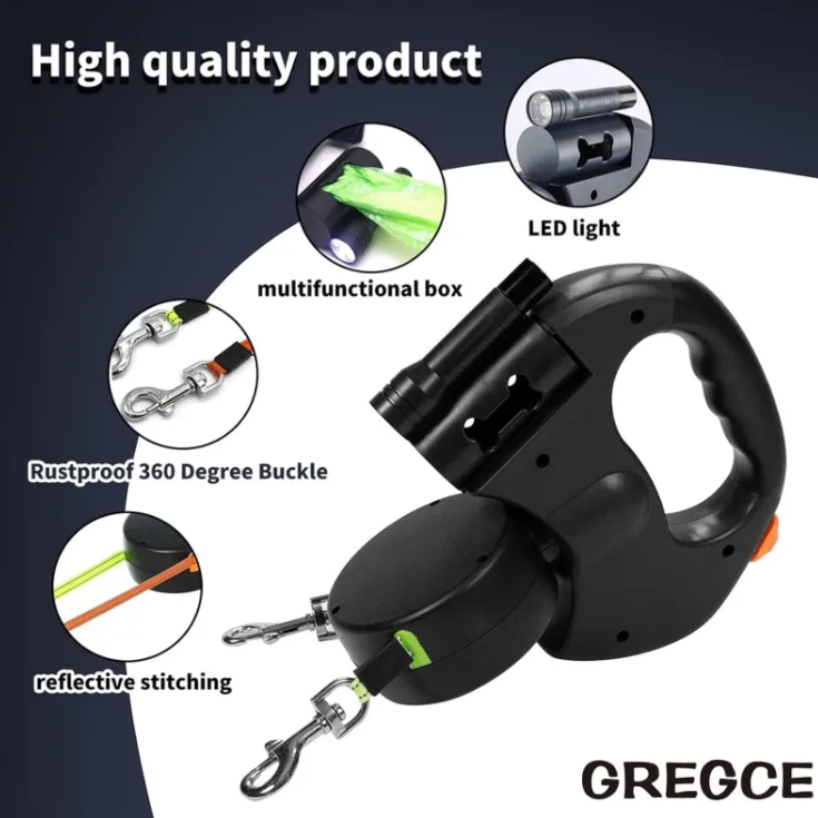 Dual Retractable Dog Leash – 360° Tangle-Free for Small Breeds