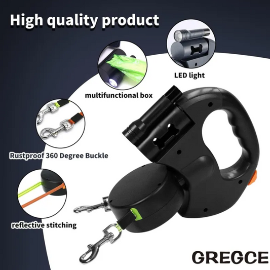 Dual Retractable Dog Leash – 360° Tangle-Free for Small Breeds