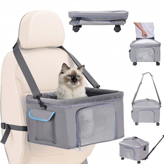 4-in-1 Pet Car Seat & Carrier with Wheels – Cats & Small Dogs up to 15 lbs