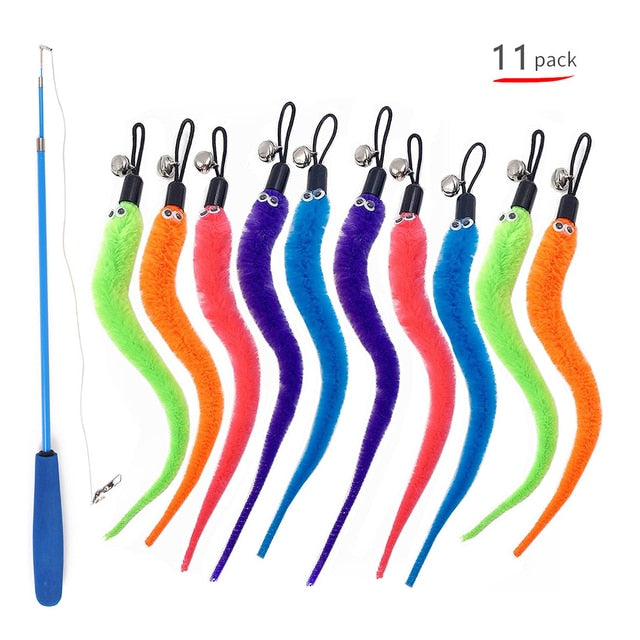 Retractable Cat Feather Wand – 11-Piece Interactive Toy Set