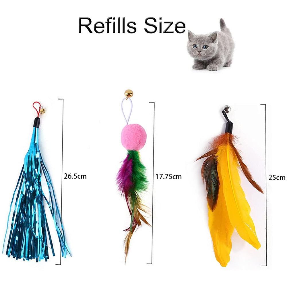 Retractable Cat Feather Wand – 11-Piece Interactive Toy Set